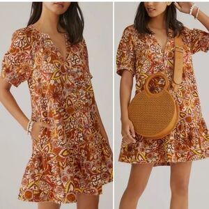 Pilcro Multicolor Floral Dress Rust floral V-neck. Side pockets